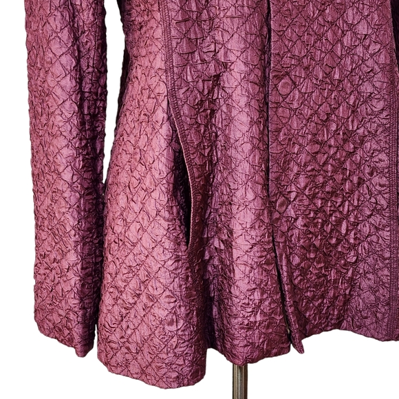 Eileen Fisher 100% Tussah Silk Blazer Jacket in Textured Burgundy Size S - Picture 4 of 12